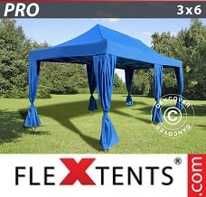 Gazebo pieghevole 3x6m Blu, incl. 6 tendaggi decorativi
